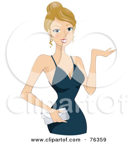 Royalty-Free (RF) Clipart Illustration of a Young Blond Woman In A Blue Evening Gown by BNP Design Studio