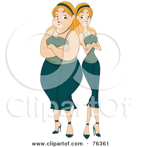 Royalty-Free (RF) Clipart Illustration of a Pleasantly Plump Woman Standing Back To Back With A Skinny Woman by BNP Design Studio