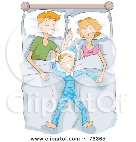 Royalty-Free (RF) Clipart Illustration of a Mom, Dad And Son Sleeping In A Bed by BNP Design Studio