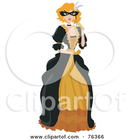 Royalty-Free (RF) Clipart Illustration of a Pretty Redhead Woman Holding A Mask At A Masquerade Ball by BNP Design Studio