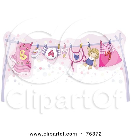 Royalty-Free (RF) Clipart Illustration of a Clothesline With Baby Girl Clothes Hung Out To Dry by BNP Design Studio