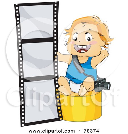 Royalty-Free (RF) Clipart Illustration of a Baby Boy Photographer Sitting By Film by BNP Design Studio