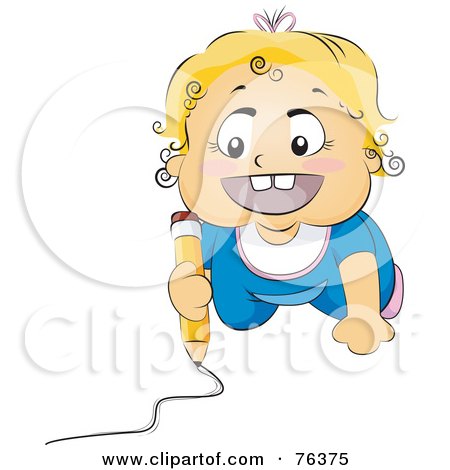 Royalty-Free (RF) Clipart Illustration of a Blond Baby Drawing On A Floor by BNP Design Studio