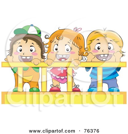 Royalty-Free (RF) Clipart Illustration of a Baby Girl And Her Brothers Or Friends In A Crib by BNP Design Studio
