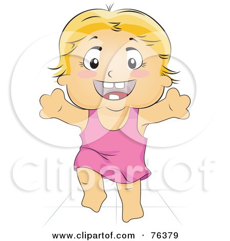 Royalty-Free (RF) Clipart Illustration of a Blond Baby Girl Taking Her First Steps by BNP Design Studio