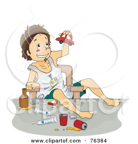 Royalty-Free (RF) Clipart Illustration of a Troubled Boy Doing Drugs And Playing by BNP Design Studio