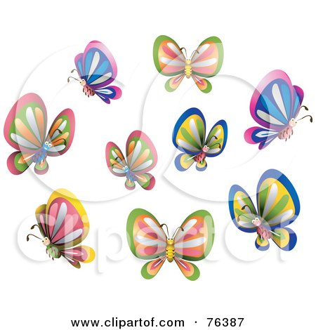 Royalty-Free (RF) Clipart Illustration of a Group Of Fluttering Colorful Butterflies by BNP Design Studio