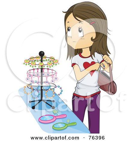 Royalty-Free (RF) Clipart Illustration of a Brunette Girl Shoplifting In A Store by BNP Design Studio