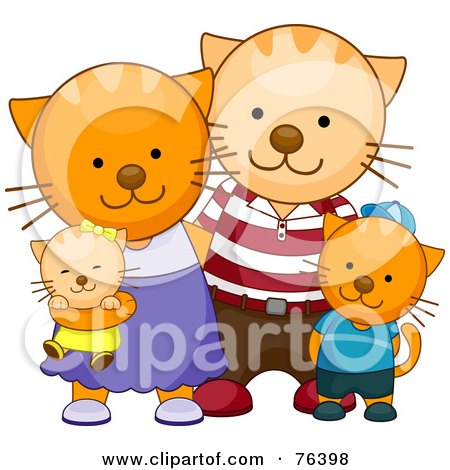 Royalty-Free (RF) Clipart Illustration of a Happy Orange Cat Family Of Four With Parents And Kittens by BNP Design Studio