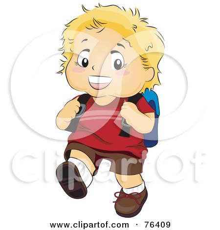 Royalty-Free (RF) Clipart Illustration of a Blond Boy Walking To School With A Backpack by BNP Design Studio