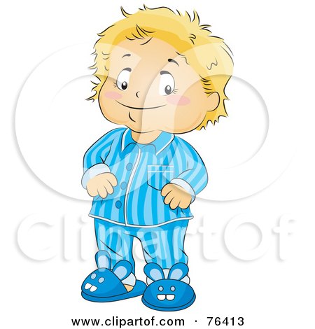 Royalty-Free (RF) Clipart Illustration of a Blond Boy In His Pajamas And Bunny Slippers by BNP Design Studio