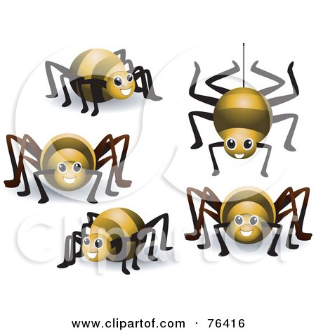 Royalty-Free (RF) Clipart Illustration of a Digital Collage Of A Yellow Spider In Different Poses by BNP Design Studio