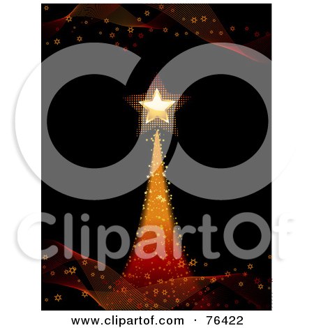 Royalty-Free (RF) Clipart Illustration of a 3d Background Of A Gold And Red Shooting Star Over Black With Mesh Waves by elaineitalia