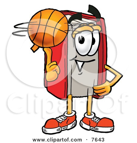 Clipart Picture of a Red Book Mascot Cartoon Character Spinning a Basketball on His Finger by Mascot Junction