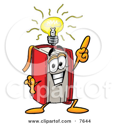 Clipart Picture of a Red Book Mascot Cartoon Character With a Bright Idea by Mascot Junction