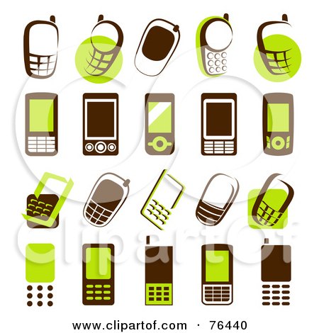 Royalty-Free (RF) Clipart Illustration of a Digital Collage Of Brown And Green Cell Phone Logo Icons by elena