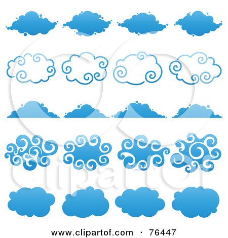 Royalty-Free (RF) Clipart Illustration of a Digital Collage Of Blue Cloud Shape Logo Icons by elena