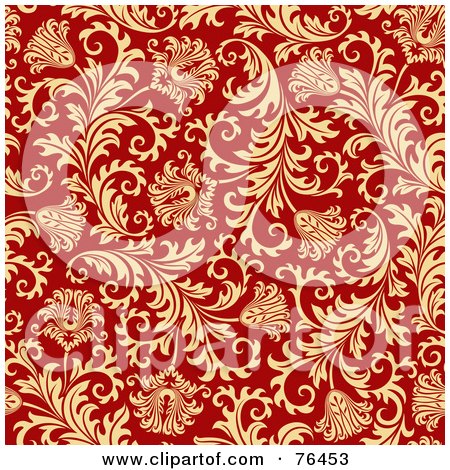 Royalty-Free (RF) Clipart Illustration of a Red Background With A Seamless Elegant Floral Design by elena