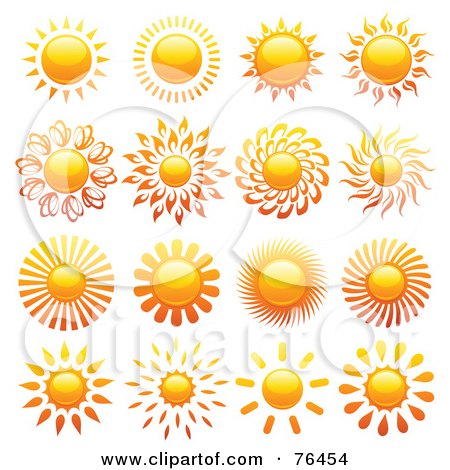 Royalty-Free (RF) Clipart Illustration of a Digital Collage Of Shiny Sun Logo Icons by elena