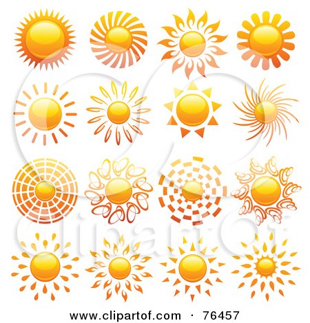 Royalty-Free (RF) Clipart Illustration of a Digital Collage Of Shiny Summer Sun Logo Icons by elena