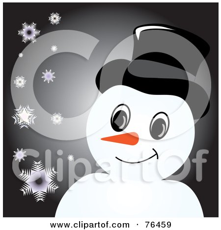 Royalty-Free (RF) Clipart Illustration of a Smiling Snowman With A Hat Over Black With Snowflakes by Pams Clipart