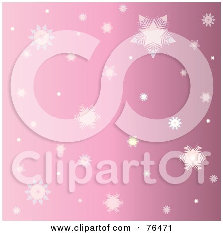 Royalty-Free (RF) Clipart Illustration of a Pink Background Of Falling Winter Snowflakes by Pams Clipart