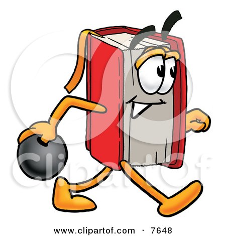 Clipart Picture of a Red Book Mascot Cartoon Character Holding a Bowling Ball by Mascot Junction