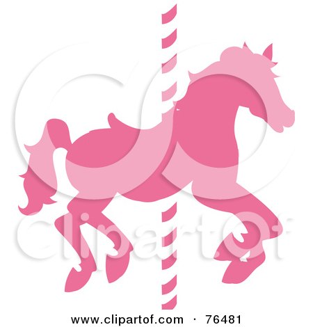 Royalty-Free (RF) Clipart Illustration of a Silhouetted Pink Carousel Horse On A Pole by Pams Clipart