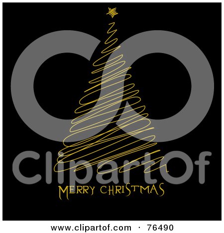 Royalty-Free (RF) Clipart Illustration of a Merry Christmas Greeting Under A Yellow Scribbled Christmas Tree by Pams Clipart