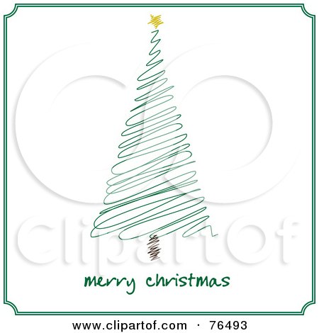 Royalty-Free (RF) Clipart Illustration of a Merry Christmas Greeting Under A Green Scribble Christmas Tree by Pams Clipart