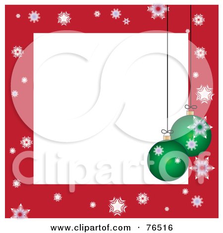 Royalty-Free (RF) Clipart Illustration of a White Square Bordered With Christmas Bulbs And Snowflakes On Red by Pams Clipart