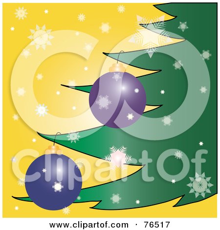 Royalty-Free (RF) Clipart Illustration of Christmas Bulbs Hanging On A Tree Over A Yellow Snowflake Background by Pams Clipart