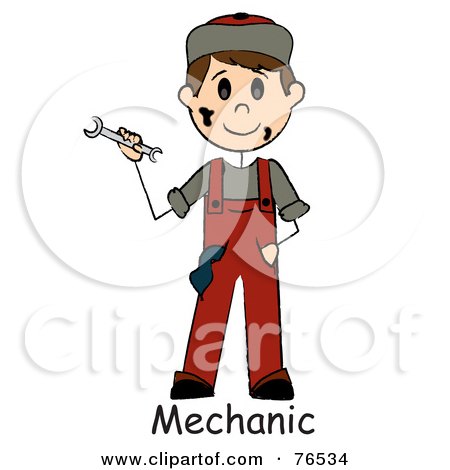 Royalty-Free (RF) Clipart Illustration of a Word Under A Dirty Caucasian Boy Mechanic Holding A Wrench by Pams Clipart