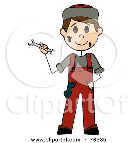 Royalty-Free (RF) Clipart Illustration of a Friendly Caucasian Boy Mechanic Holding A Wrench by Pams Clipart