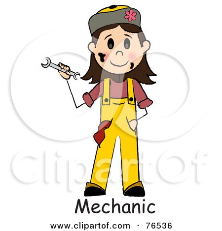 Royalty-Free (RF) Clipart Illustration of a Word Under A Dirty Caucasian Girl Mechanic Holding A Wrench by Pams Clipart