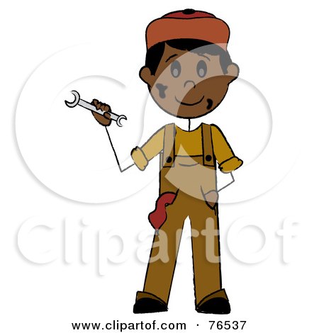 Royalty-Free (RF) Clipart Illustration of a Friendly Hispanic Boy Mechanic Holding A Wrench by Pams Clipart