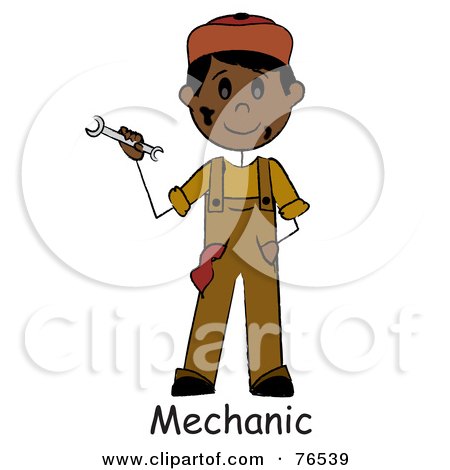 Royalty-Free (RF) Clipart Illustration of a Word Under A Dirty Hispanic Boy Mechanic Holding A Wrench by Pams Clipart