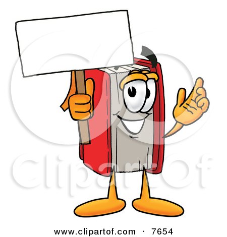 Clipart Picture of a Red Book Mascot Cartoon Character Holding a Blank Sign by Mascot Junction