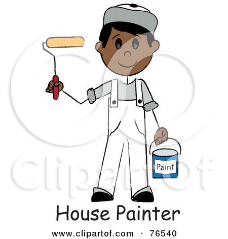 Royalty-Free (RF) Clipart Illustration of Words Under A Hispanic Painter Stick Boy With A Roller Brush by Pams Clipart