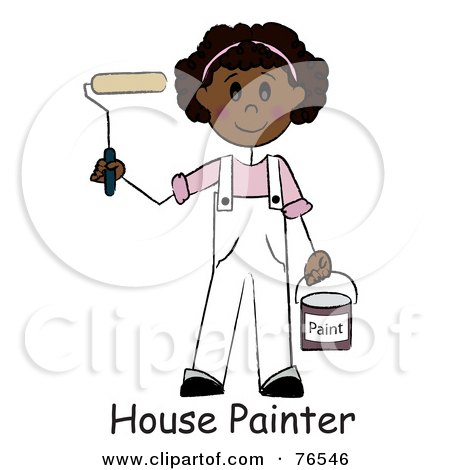 Royalty-Free (RF) Clipart Illustration of Words Under A Hispanic Painter Stick Girl With A Roller Brush by Pams Clipart