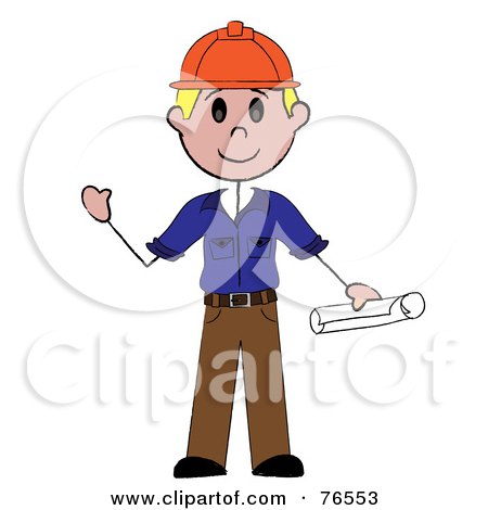 Royalty-Free (RF) Clipart Illustration of a Friendly Blond Caucasian Stick Man Construction Worker by Pams Clipart