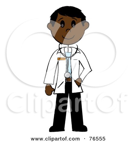 Royalty-Free (RF) Clipart Illustration of a Friendly Black Stick Man Doctor by Pams Clipart