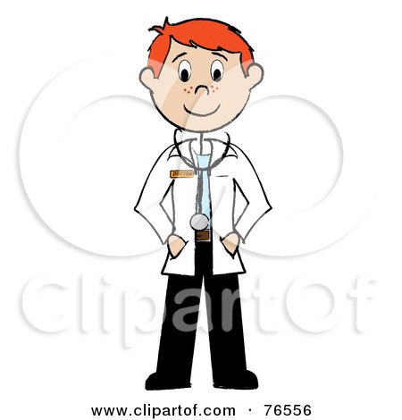 Royalty-Free (RF) Clipart Illustration of a Friendly Redhead Caucasian Stick Man Doctor by Pams Clipart