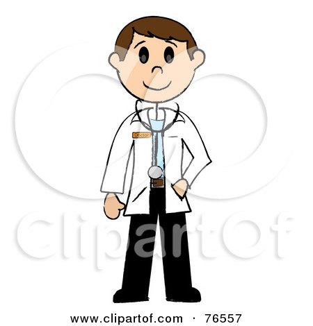 Royalty-Free (RF) Clipart Illustration of a Friendly Brunette Caucasian Stick Man Doctor by Pams Clipart