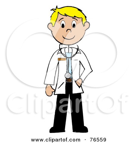 Royalty-Free (RF) Clipart Illustration of a Friendly Blond Caucasian Stick Man Doctor by Pams Clipart
