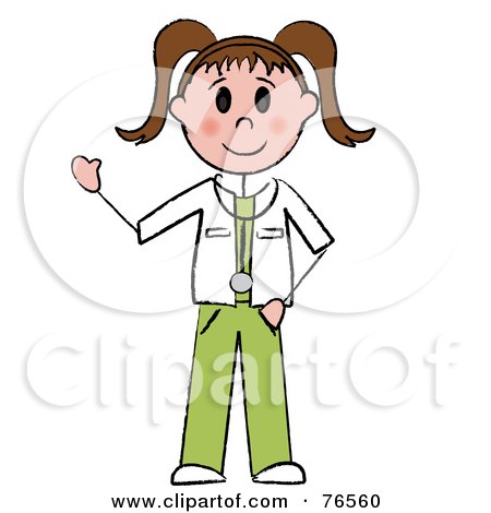 Royalty-Free (RF) Clipart Illustration of a Friendly Brunette Caucasian Stick Doctor Or Nurse Woman by Pams Clipart