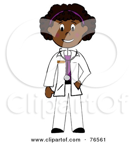 Royalty-Free (RF) Clipart Illustration of a Friendly Black Stick Woman Doctor by Pams Clipart