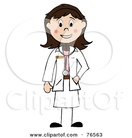 Royalty-Free (RF) Clipart Illustration of a Friendly Brunette Caucasian Stick Woman Doctor by Pams Clipart