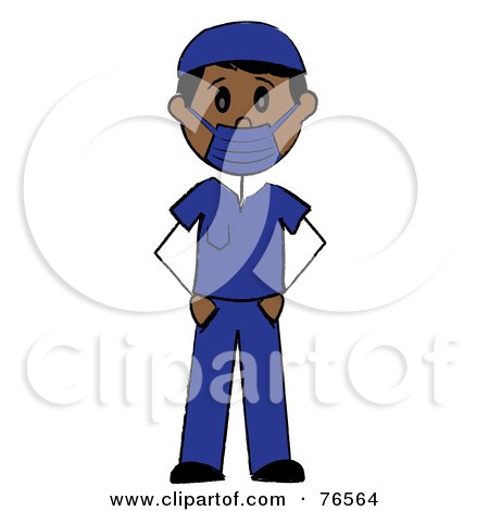 Royalty-Free (RF) Clipart Illustration of a Hispanic Stick Man Surgeon In Blue Scrubs by Pams Clipart