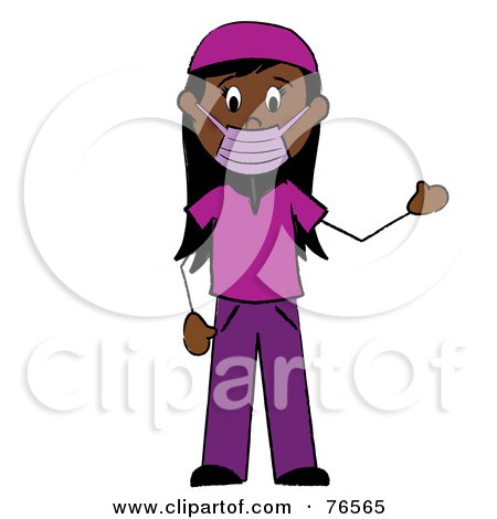 Royalty-Free (RF) Clipart Illustration of a Hispanic Stick Woman Surgeon In Purple Scrubs by Pams Clipart